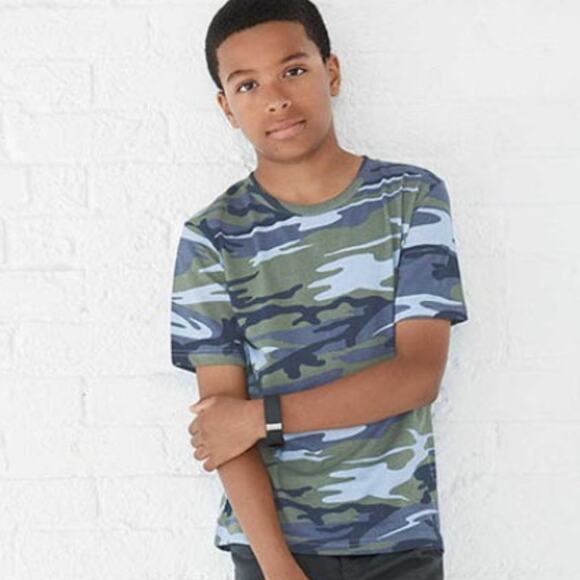 Code Five Youth Blue Woodland Camo Short Sleeve Tee Size Medium - Picture 3 of 3